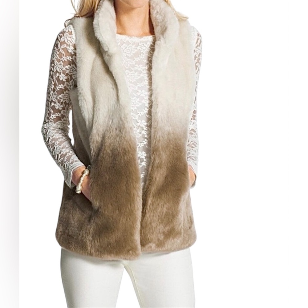 Chico’s – Ombre Faux Fur Vest – Neutral Cream Taupe – XL 16